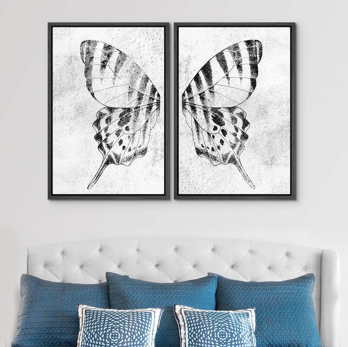 SIGNWIN Framed Canvas Print Wall Art Set Black & White Monarch Butterfly Wing Insect Nature Wilderness Illustrations Modern Art Rustic Relax/Calm for Living Room, Bedroom, Office - 16"x24"x2 Black