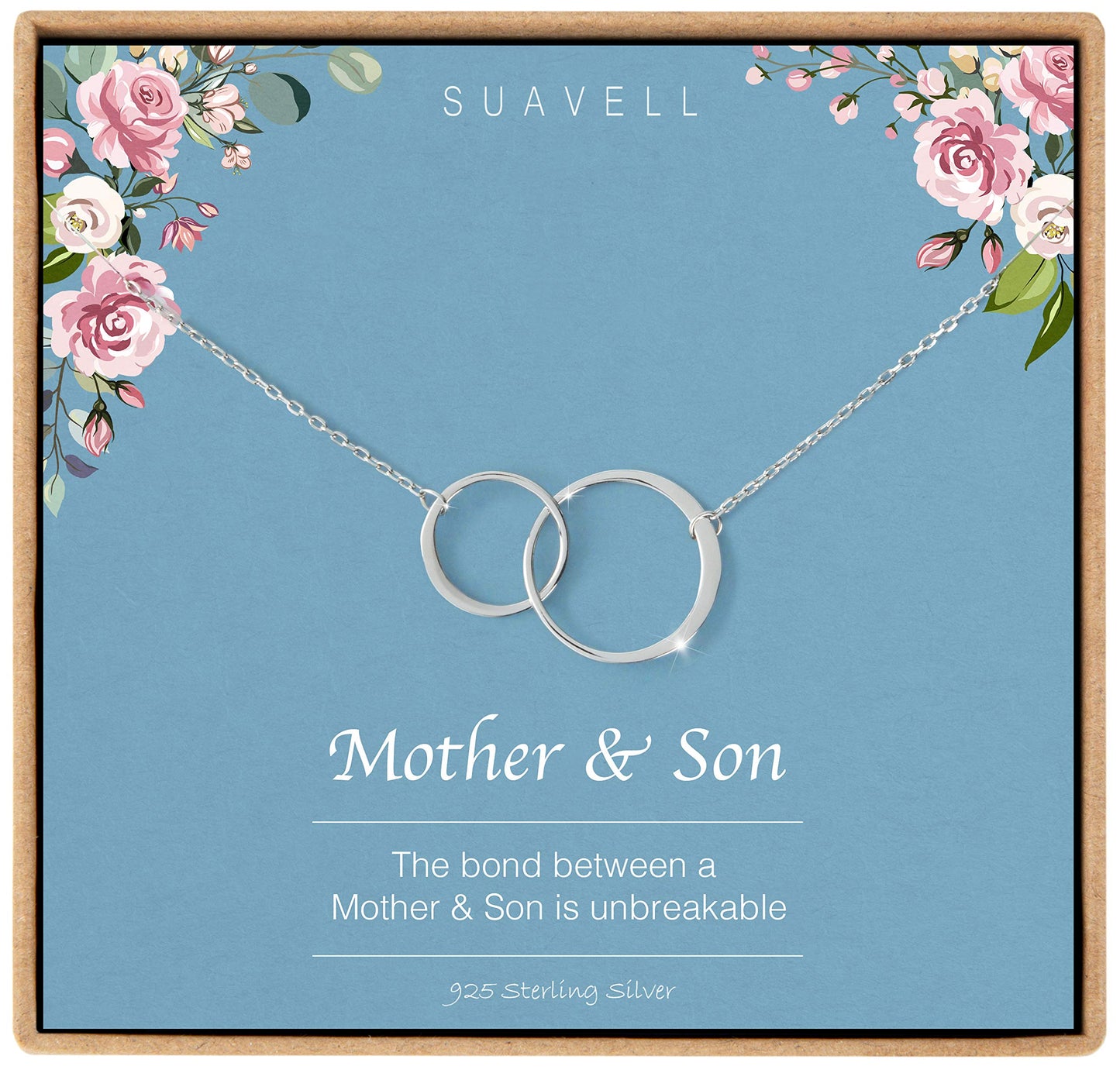 Suavell Mother Son Necklace. Sterling Silver Double Circle Necklace for Women. Mothers Day Mother Son Gifts for Mom and Sentimen