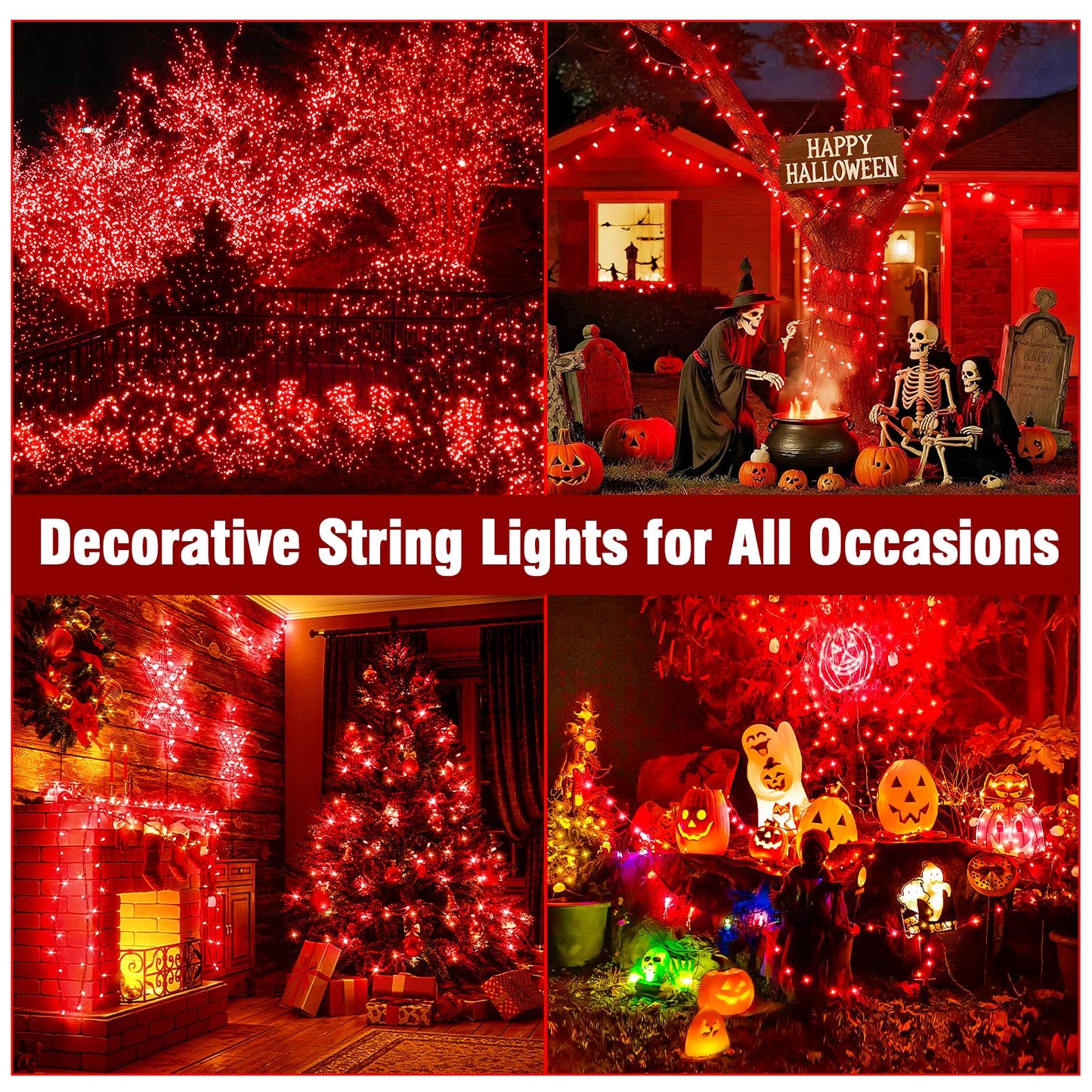 Nisocy 200 Led Red String Lights With Green Wire  Waterproof Christmas Tree Fairy Lights With 8 Modes  Indoor Outdoor Decorative Lighting For Holiday  Party  Garden  Patio(66Ft)