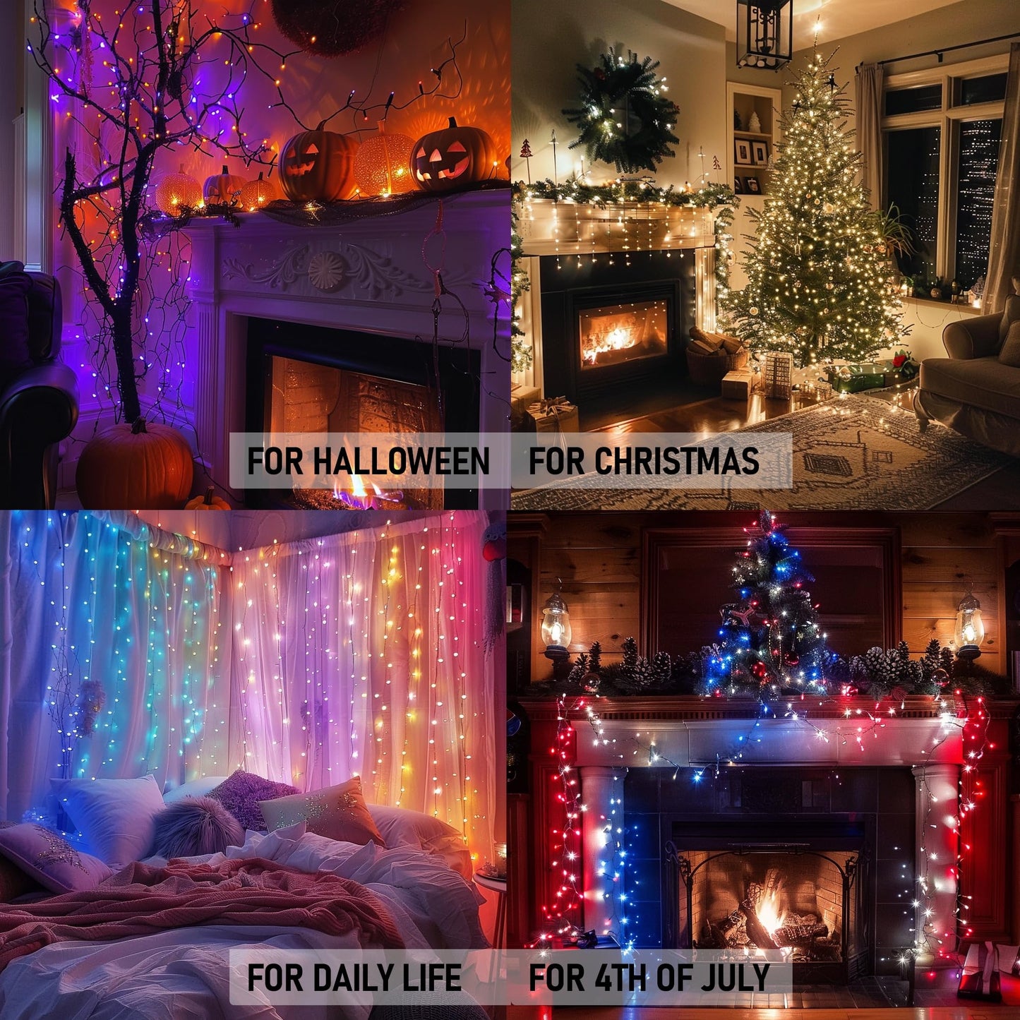 Dazzle Bright RGB String Lights, 66ft 200 LED, Remote & Timer, Indoor Outdoor Christmas Decorations