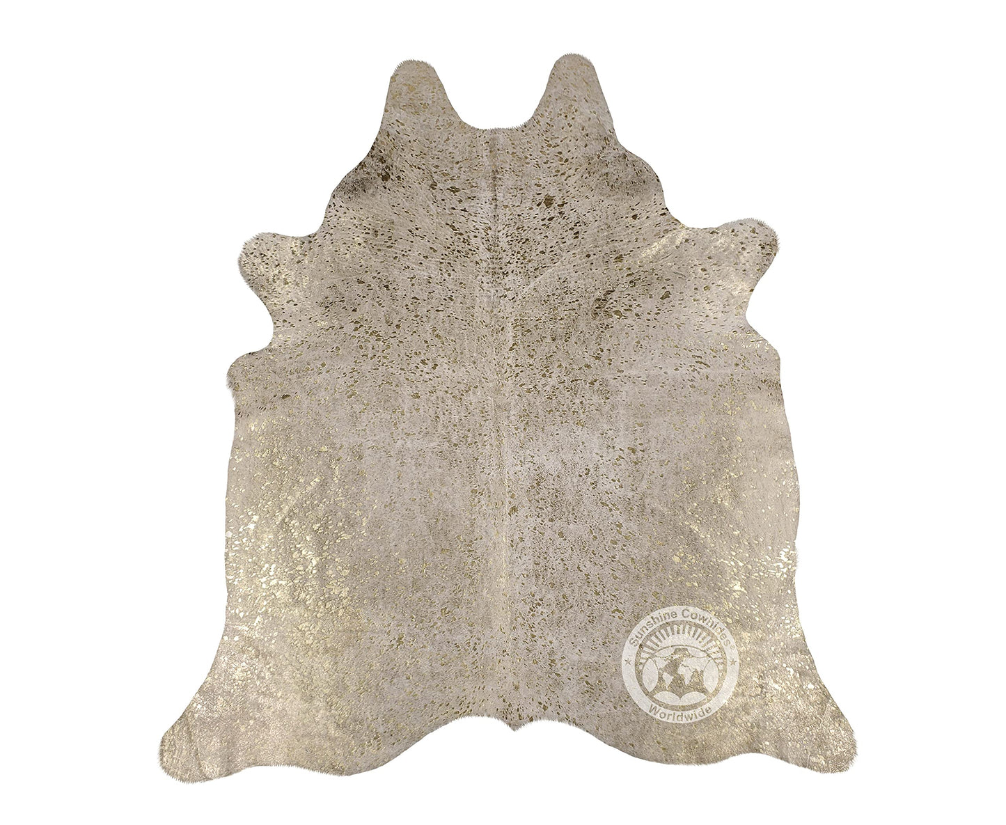 Sunshine Cowhides 100% Genuine Metallic Gold On Off White Cowhide Rug - Modern Style Animal Skin Rug & Floor Carpet for Living Room, Bedroom, Kitchen & More - Extra Large (6x7-8 Ft.)