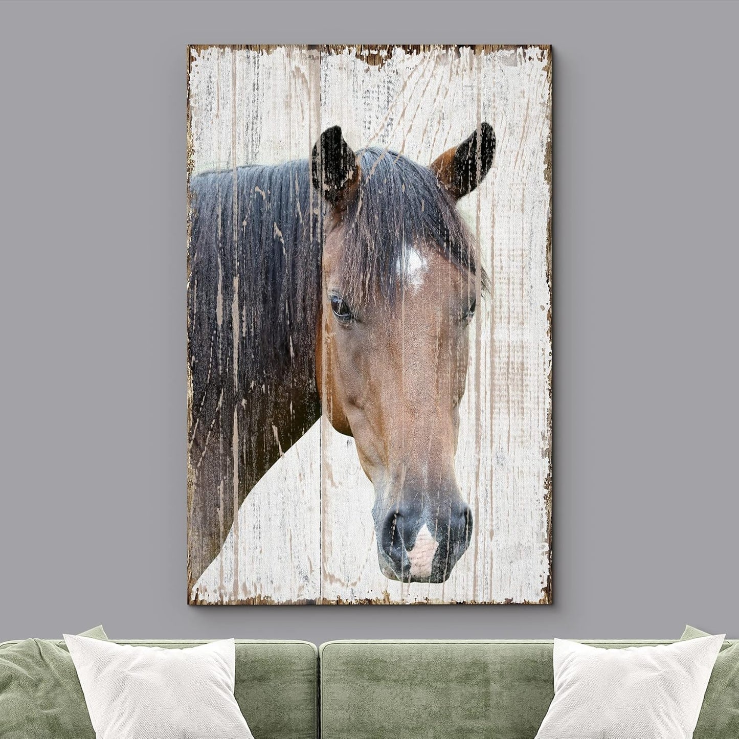wall26 Canvas Print Wall Art Horse Portrait on Distressed Wood Panels Animals Wildlife Digital Art Realism Rustic Scenic Nature Photography Colorful for Living Room, Bedroom, Office - 32"x48"