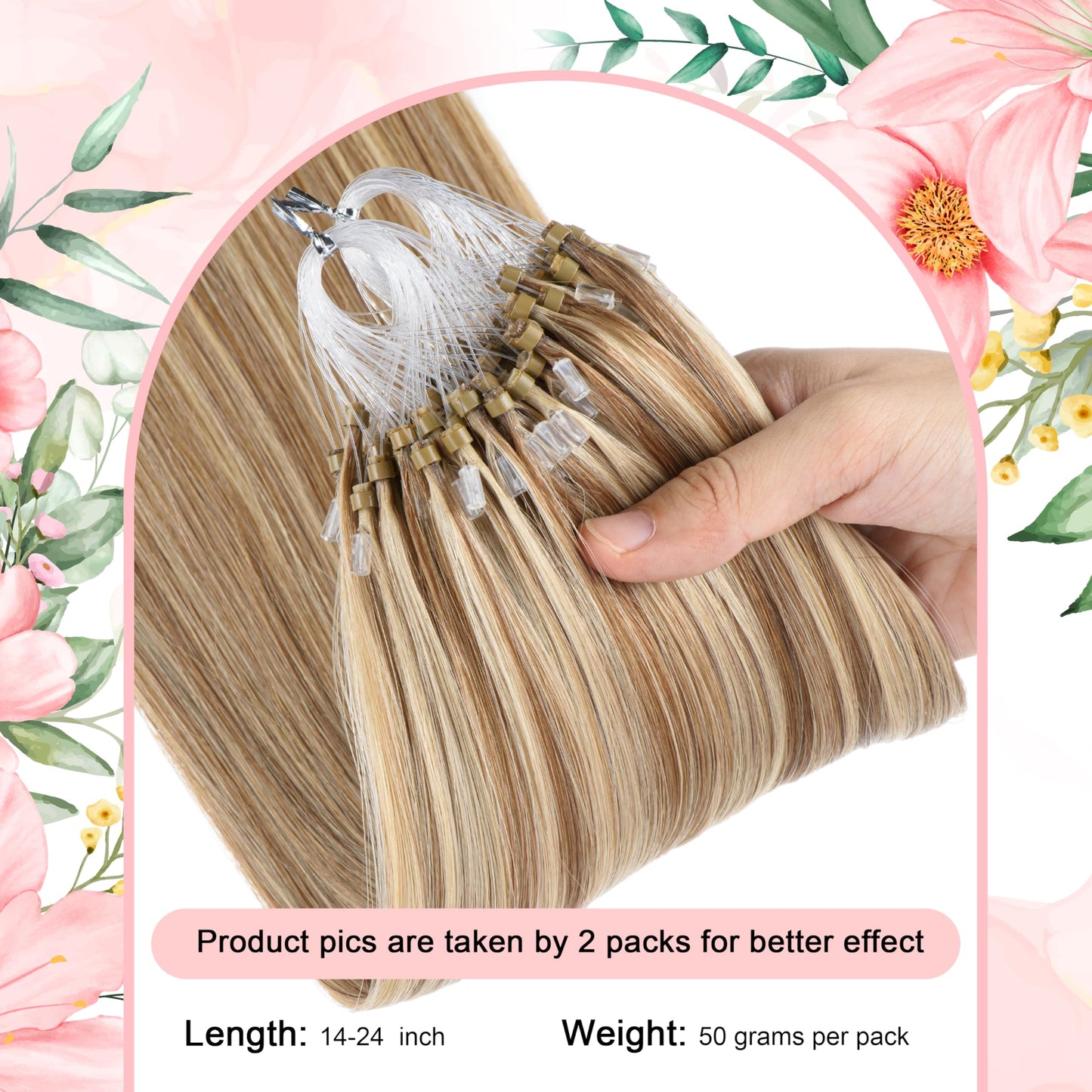 Kpvxxve Micro Ring Hair Extensions Human Hair Micro Loop Human Hair Extensions 1g/Strand 50g Natural Hair Micro Bead Hair Extens
