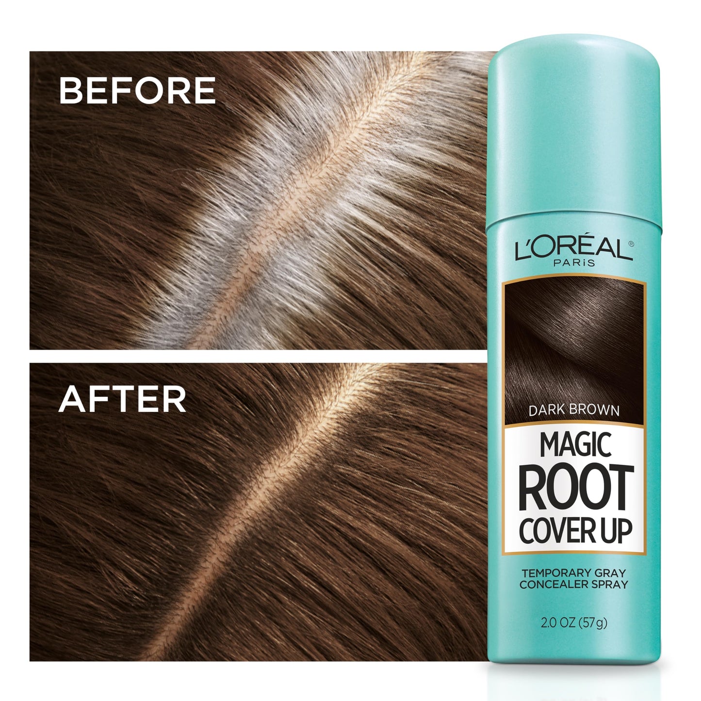 L'Oreal Paris Root Cover Up Temporary Gray Concealer Spray, Hair Color Spray with Filling & Thickening Coverage, Dark Brown, Pac