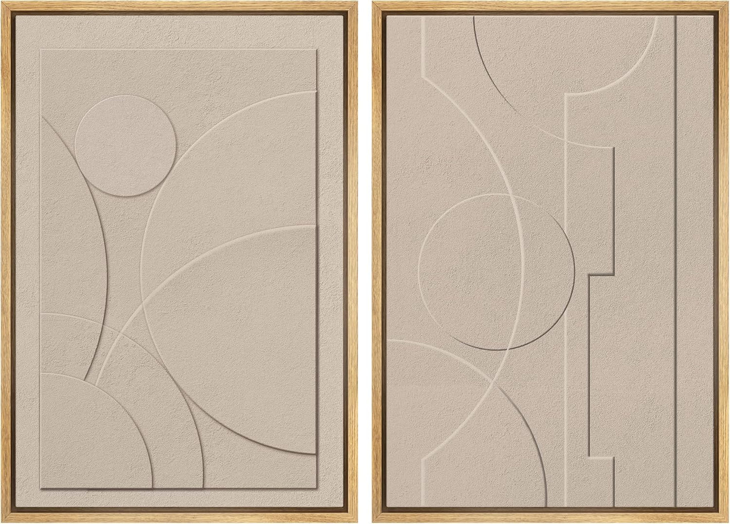 SIGNWIN Framed Canvas Print Wall Art Set Art Deco Geometric Polygon Collage Abstract Shapes Illustrations Minimal Decorative Boho Nordic Relax for Living Room, Bedroom, Office - 16"x24"x2 Natural
