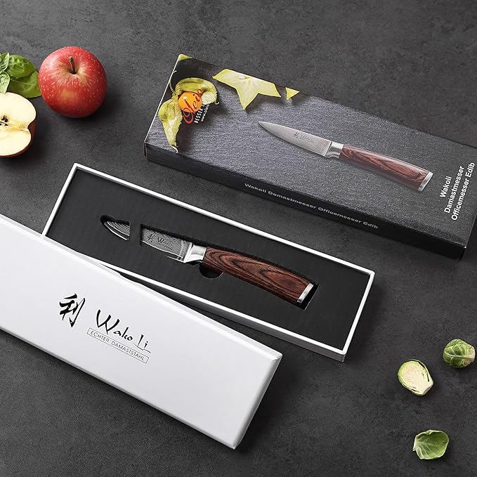 Wakoli EDIB Damascus Paring Knife – 3.2-Inch Small Kitchen Knife | Genuine 67-Layer Damascus Steel Blade with VG10 Core | Ergonomic Pakkawood Handle | Precision Cooking Knife in Gift Box