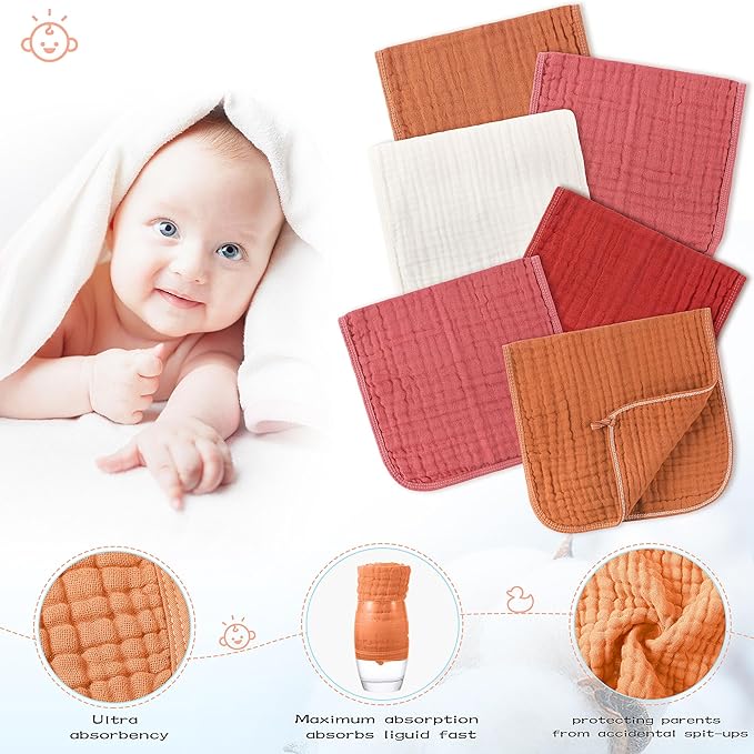 Buryeah Muslin 20 Pcs Burp Cloths Large 20" x 10" 100% Cotton 6 Layers Ultra Absorbent and Soft Hand Washcloths for Baby Drool and Messes Gentle Burp Cloth for Boys & Girls(Multi Colors)