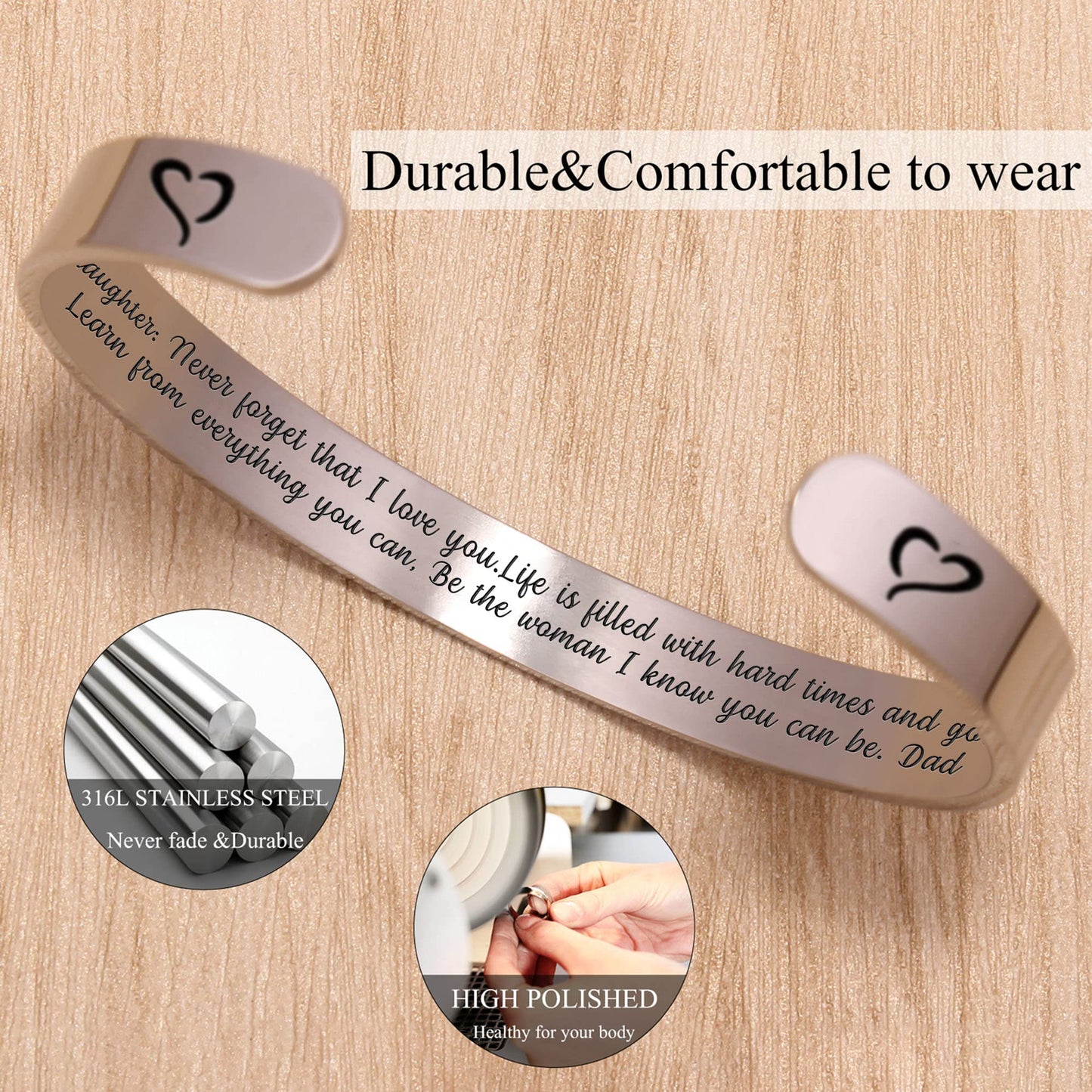 Btysun Inspirational Bracelet for Teens: Encouragement Gifts from Dad or Stepdad for Daughter's Birthday, Graduation 2023