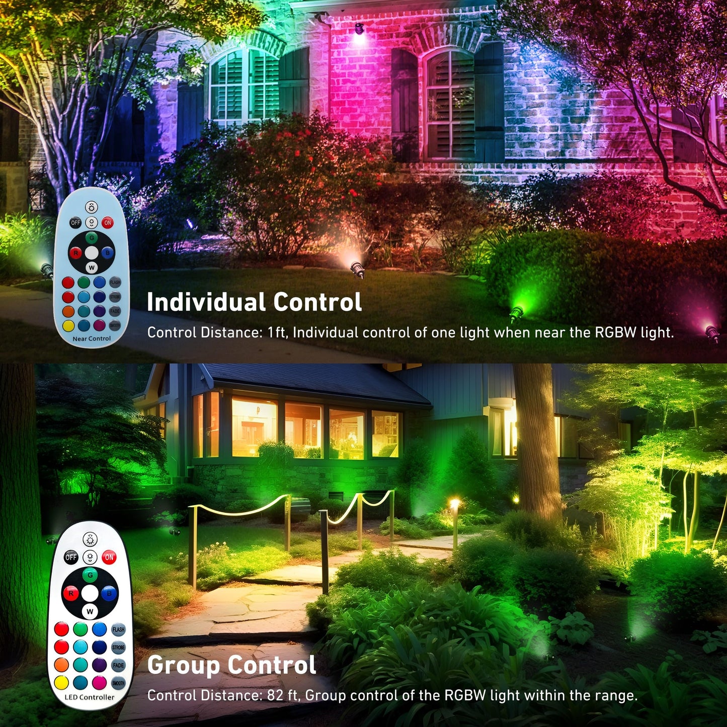 UPONELED RGBW Landscape Spotlight, 12W LED Outdoor Lights with Remote, IP65 Waterproof, 2Pack, Black, Model FBAUPDCD-120V