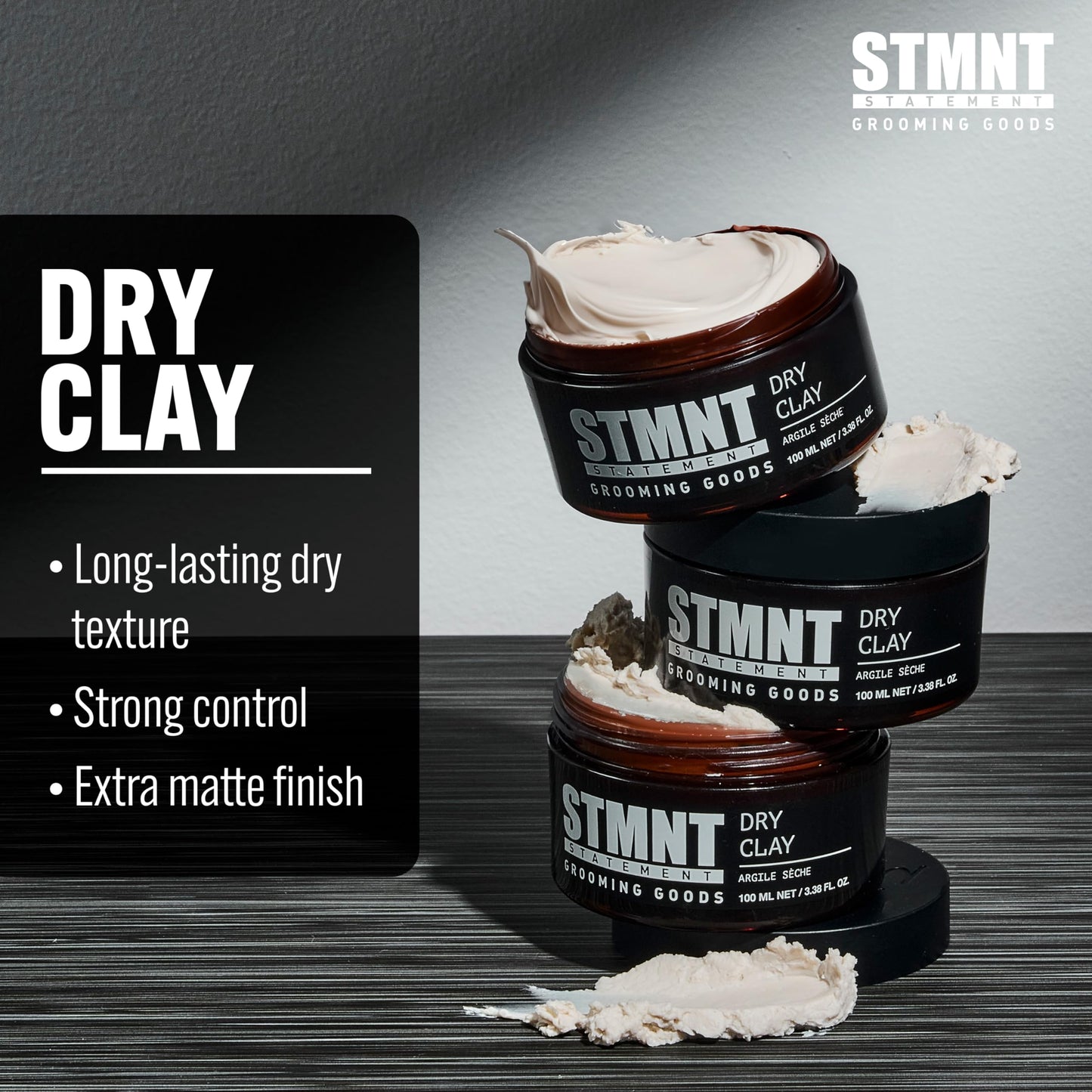 STMNT Grooming Goods Dry Clay, 1.01 oz | Extra Matte Finish | Super Strong Control | Easy to Wash Out