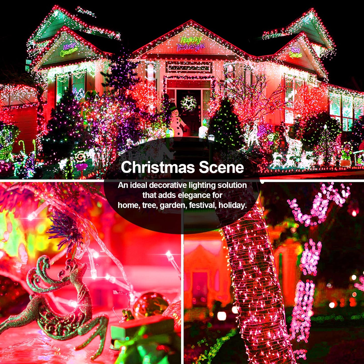 Jxledayy 200 Ft 500 Led Christmas Lights Outdoor Fairy Lights Plug In Extra Long String Lights Clear Wire Waterproof 8 Modes Timer For Outside House Tree Garden Yard Wedding Party Decorations-Red