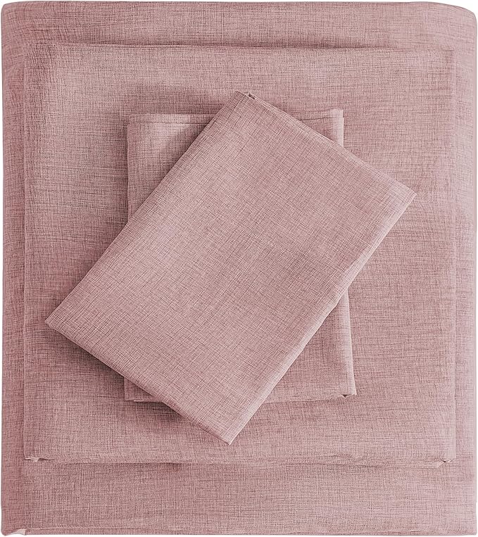 Queen Sheets Wine Red, Ultral Soft Cationic Linen Look Sheets, Luxury Cooling Cozy Bed Sheet Set with Non-Slip Fitted Sheet