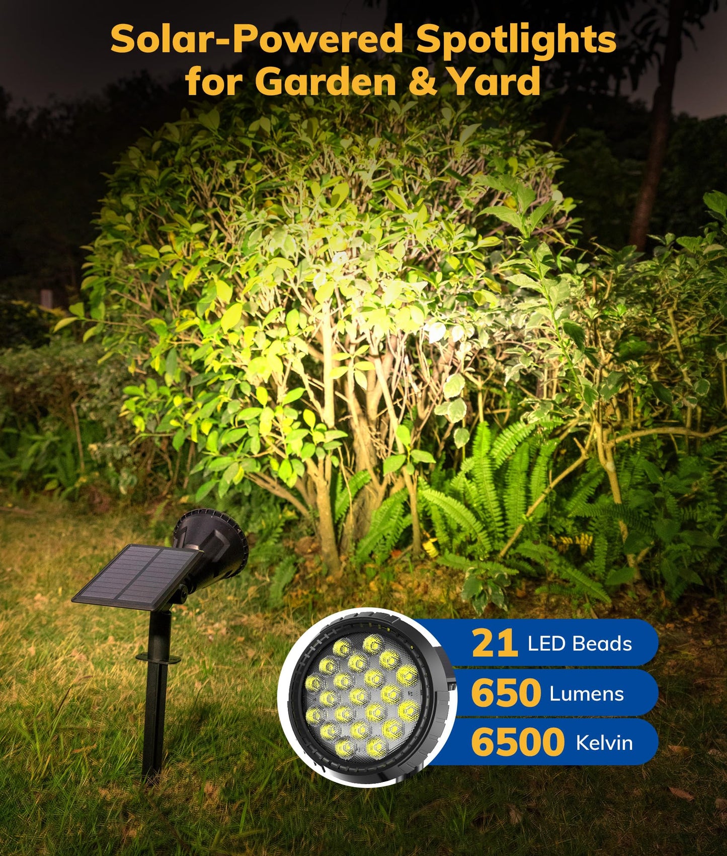 NBKLS Solar Spot Lights - 21 LED Outdoor Lights, 4 Pack, Waterproof, Auto On/Off, White, Model WHITETY002YDD