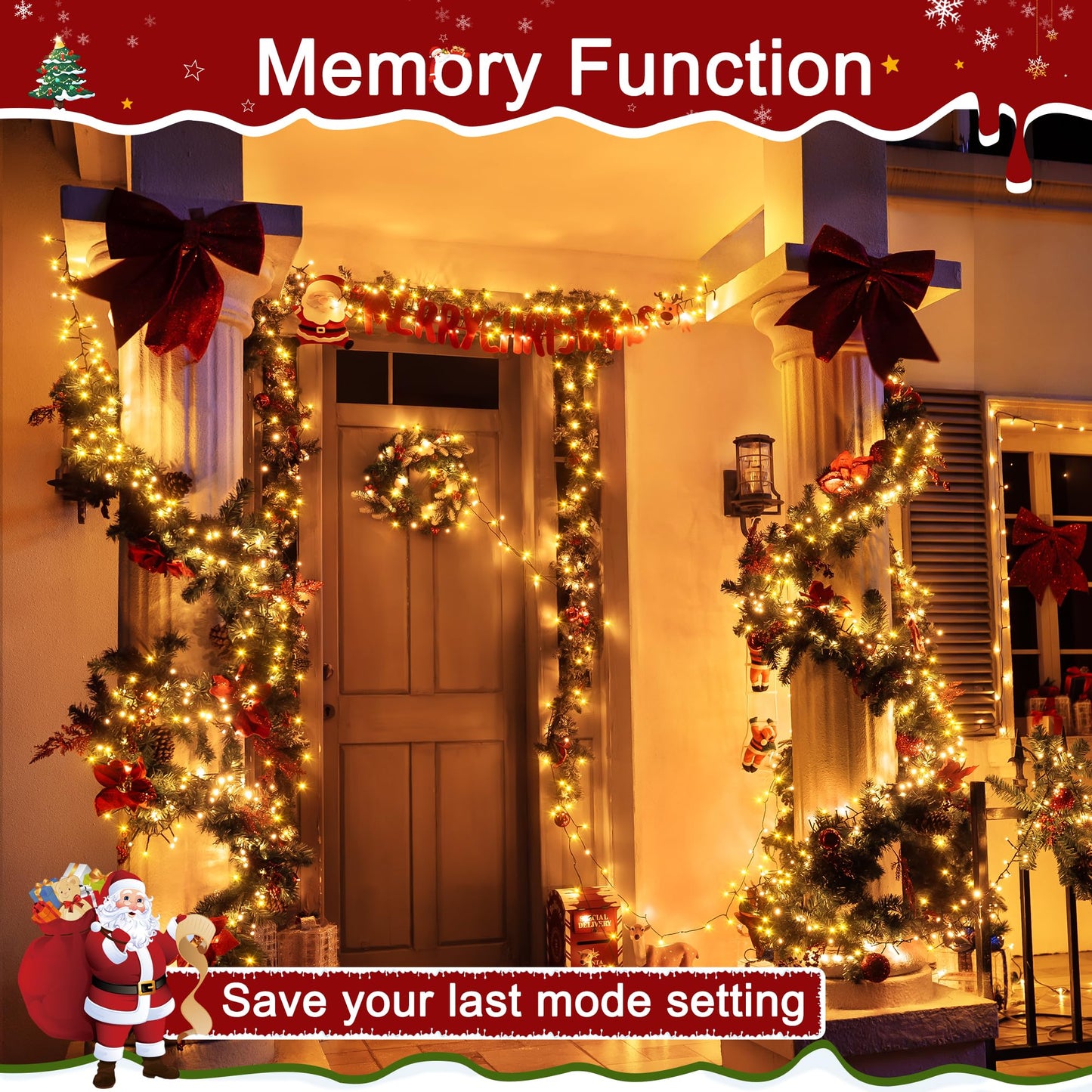 Ccinny 394Ft 1200 Led Christmas Lights Outdoor  Warm White Christmas Tree Lights Plug In  8 Modes Twinkle String Light For Bedroom Wedding Party Ceiling Xmas Home Decorations