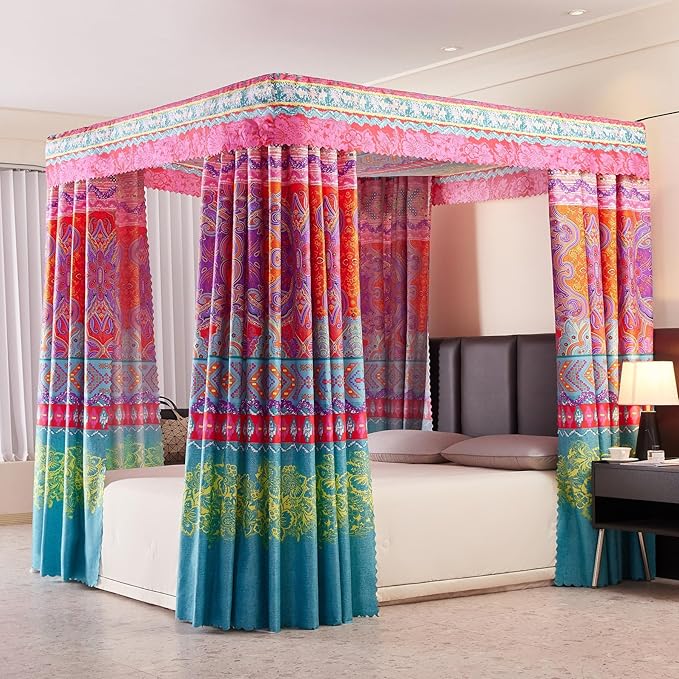 Canopy Bed Curtains 4 Corners Post Bed Canopy Curtains Bed Curtain Canopy for Girls Bedroom Decoration (King/California King)