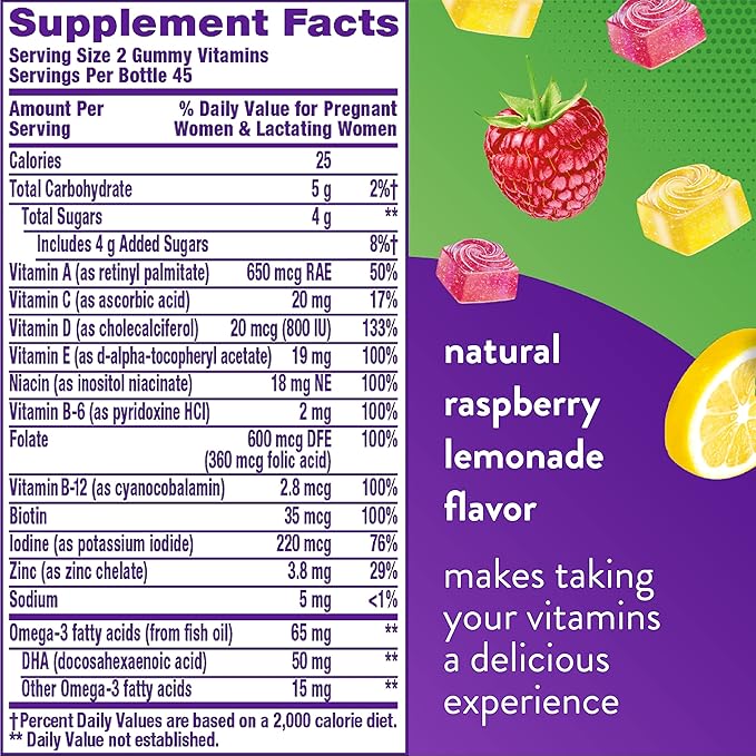 Vitafusion PreNatal Gummy Vitamins Raspberry Lemonade Flavored with Preggie Pop Drops Plus Nausea Relief Vitamin B6 Drops Bundle