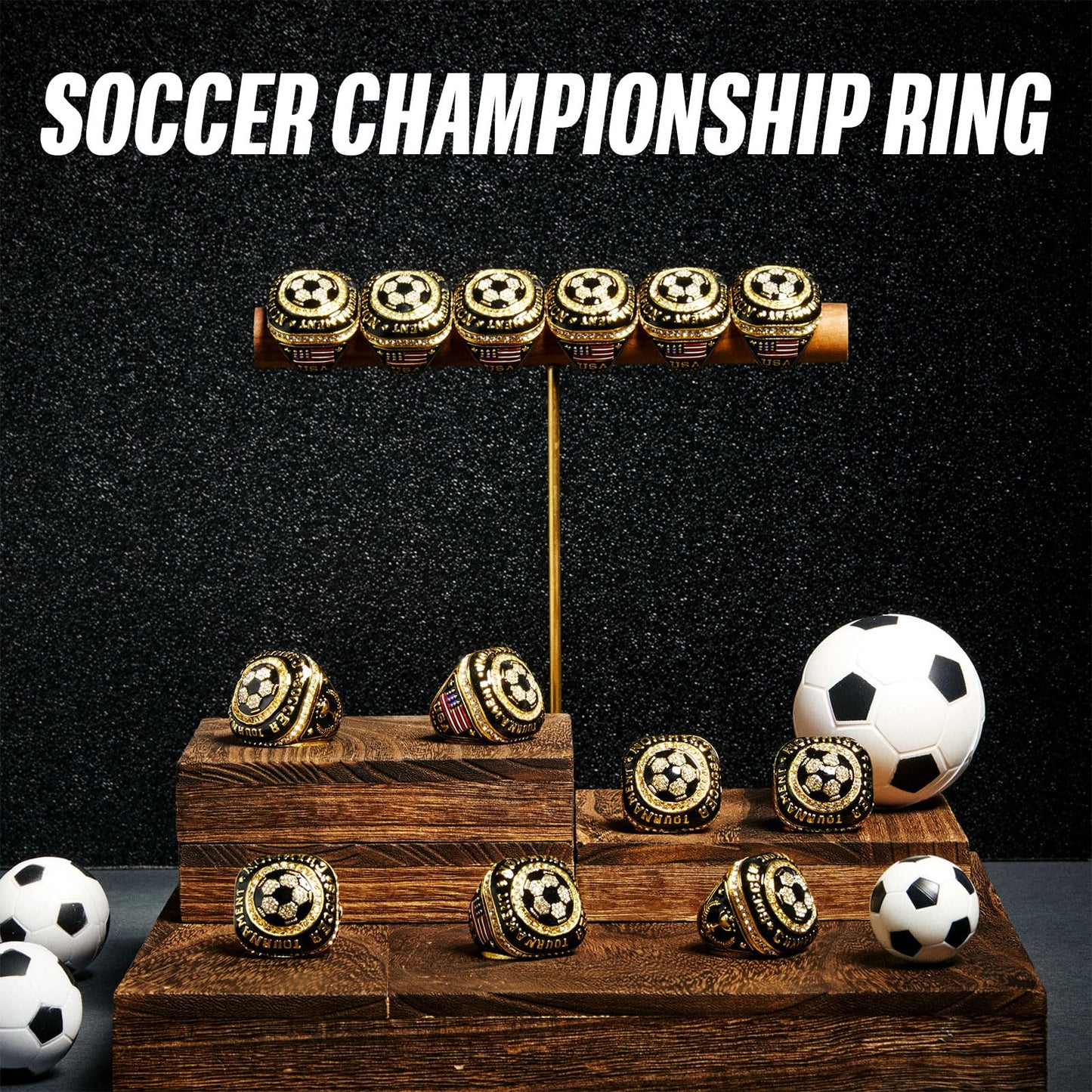 Misdary Soccer Baseball Basketball Championship Rings with Holder Most Valuable Player Trophy Gold Ring Award Gift Team Prize fo