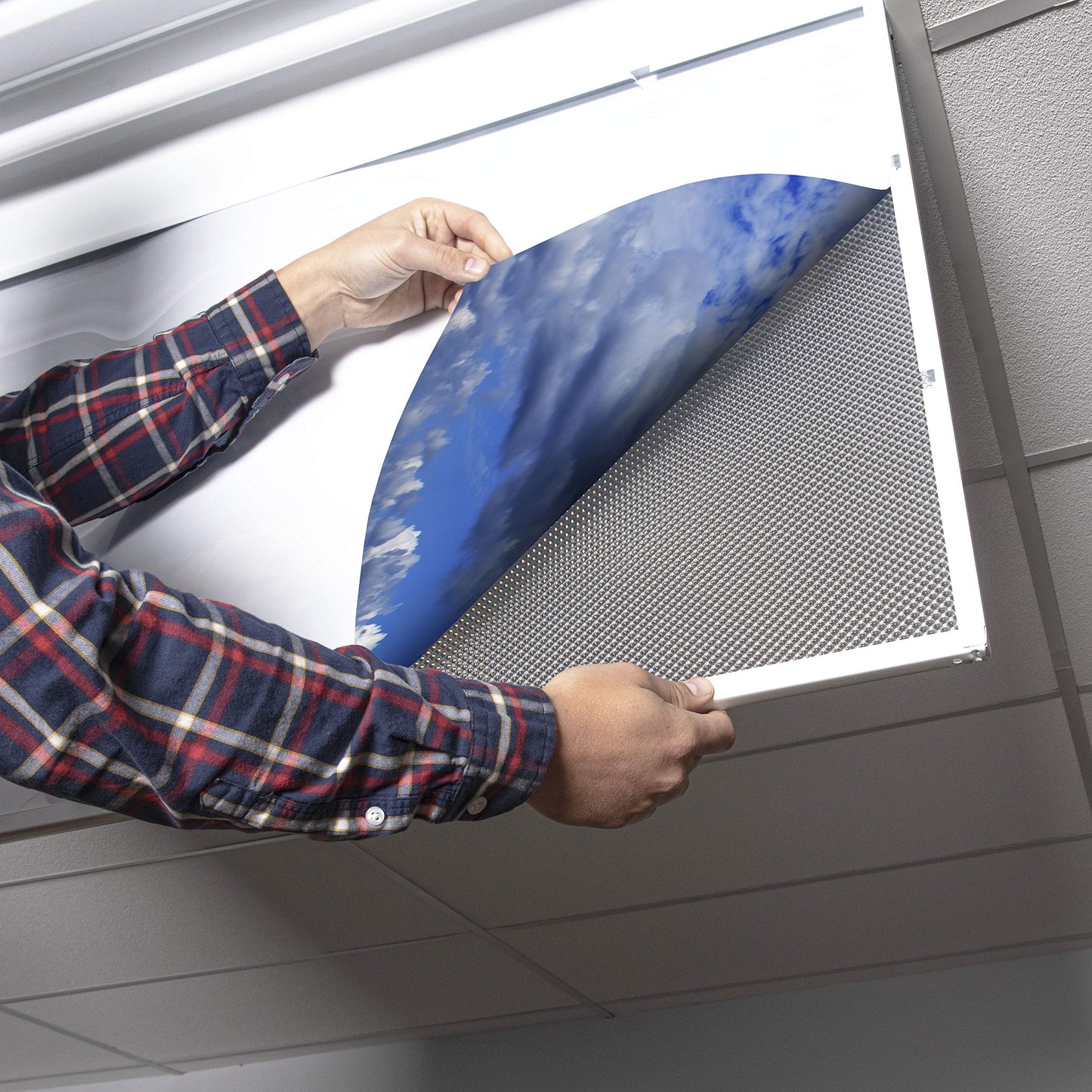 Octo Lights Fluorescent Light Covers - 2X4 Backlit Film, Altocumulus Sunscape, Model Cld-007, Improves Focus & Reduces Headaches