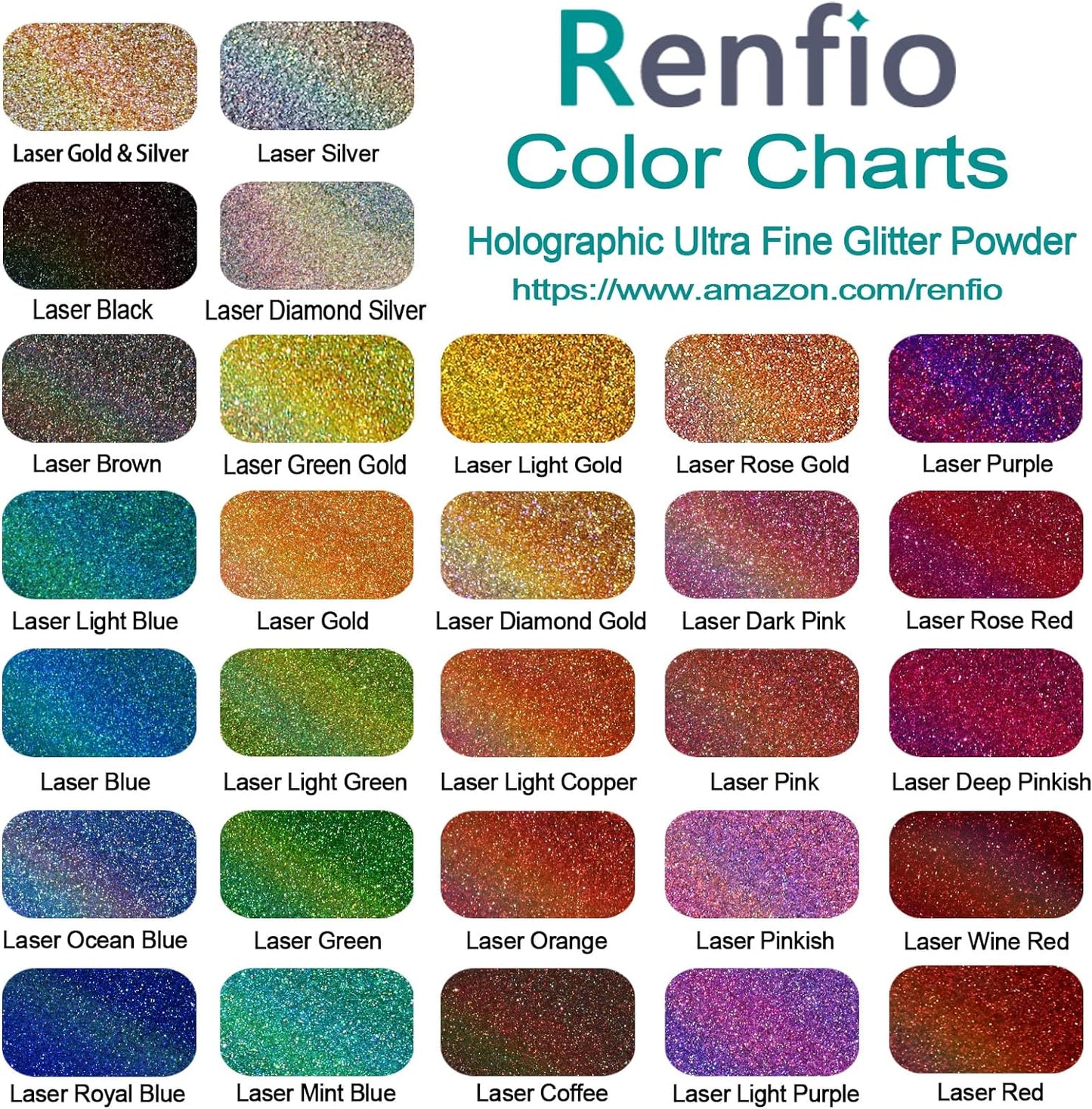 Renfio Holographic Ultra Fine Glitter Powder Metallic Resin Glitter 2.11 Oz (60g) PET Flakes Crafts Sequins 1/128" 0.008" 0.2mm Epoxy Chips Flakes for Tumblers Slime - Laser Gold & Silver