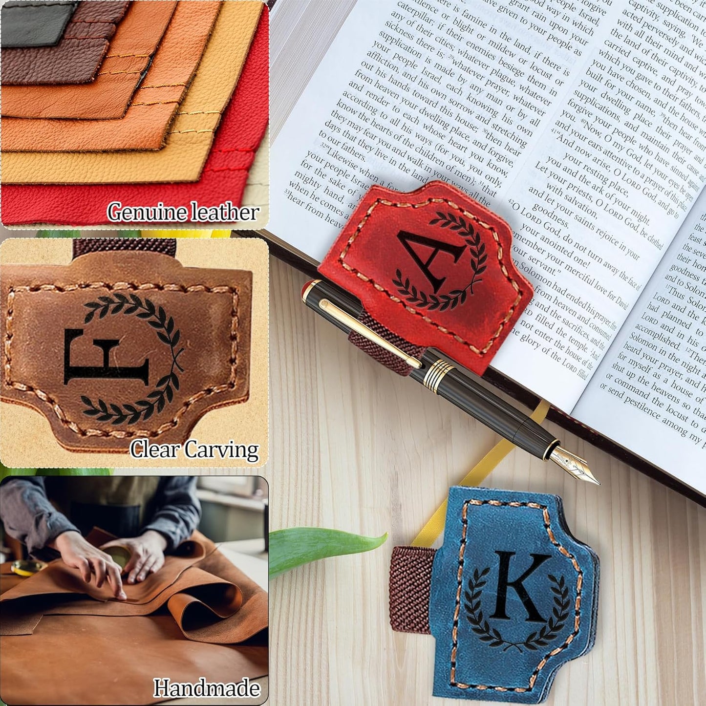 Bygone Mark Bookmark with Pen Holder, 26 Letters Name Initial Personalized Magnetic Bookmarks, Leather Book Mark for Men Women, Travelers Accessories, Teachers Readers Book Lovers Gifts (Red, I)