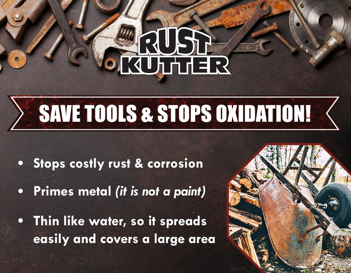 Rust Kutter - Stops Rust and Converts Rust Spots to Leave A Primed Surface Ready to Paint, Professional Rust Repair Manufactured in USA – Sprayer Included