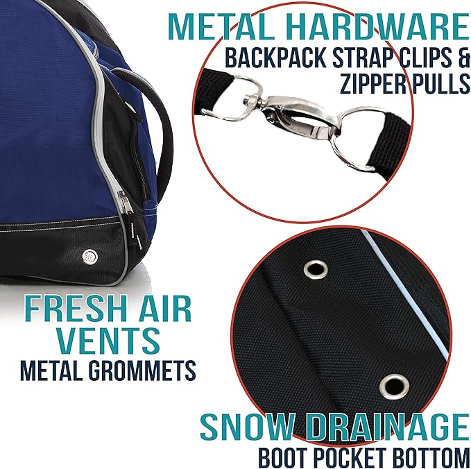 Athletico Ski Boot Bag – Skiing and Snowboarding Travel Luggage – Stores Gear Including Jacket, Helmet, Goggles, Gloves & Accessories – Venting and Grommets for Snow Drainage