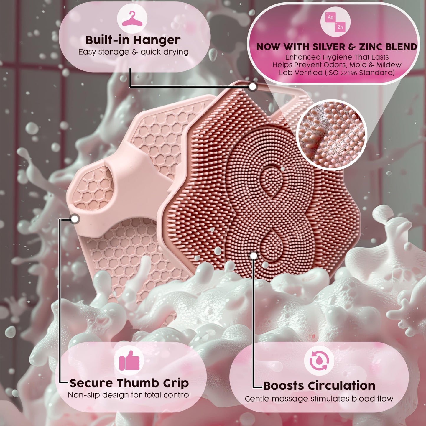 Lintach Silicone Body Scrubber for Women - Gentle Exfoliating Body Scrubber, Ergonomic Silicone Shower Scrubbers, Reusable, Hygi