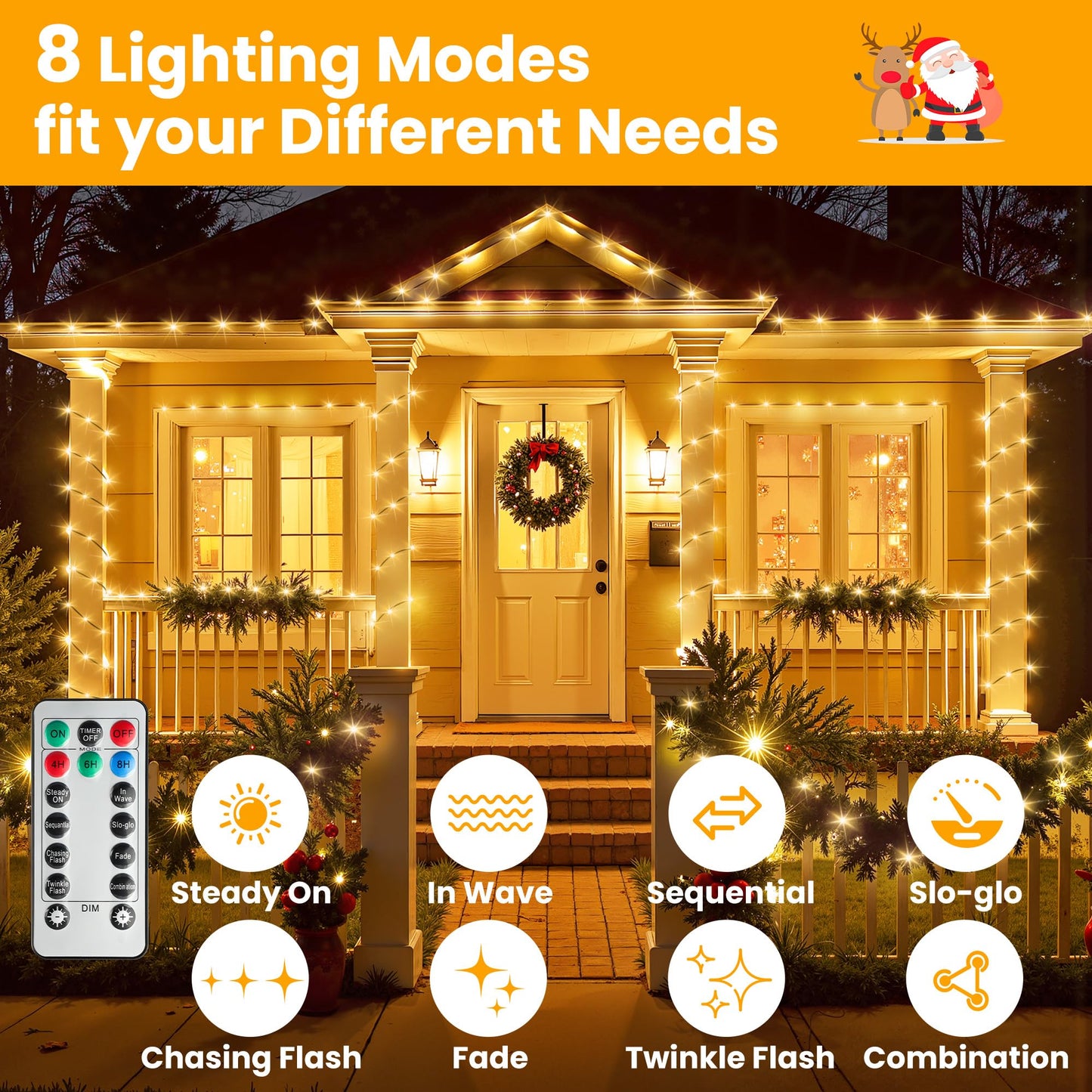 Larkvue 492Ft 1500 Leds String Lights With Remote  Dimmable 8 Modes Timer & Memory Function Fairy Rope Light For Christmas Tree Party Decor-Warm White
