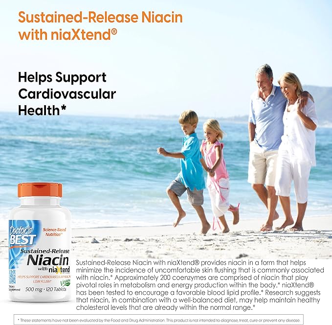 Doctors Best Sustained-Release Niacin with niaXtend, Supports Heart Health, Non-GMO, Gluten Free, Vegan 120 Tablets