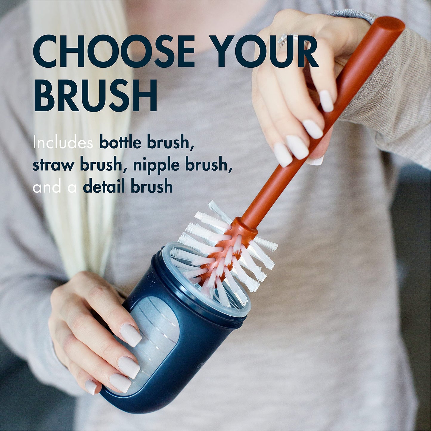 Boon Mod Replacement Baby Bottle Brushes - Includes Bottle Cleaner Brush, Straw Cleaner Brush, Nipple Brush and Detail Brush for Baby Bottles - Newborn Essentials - 4 Count