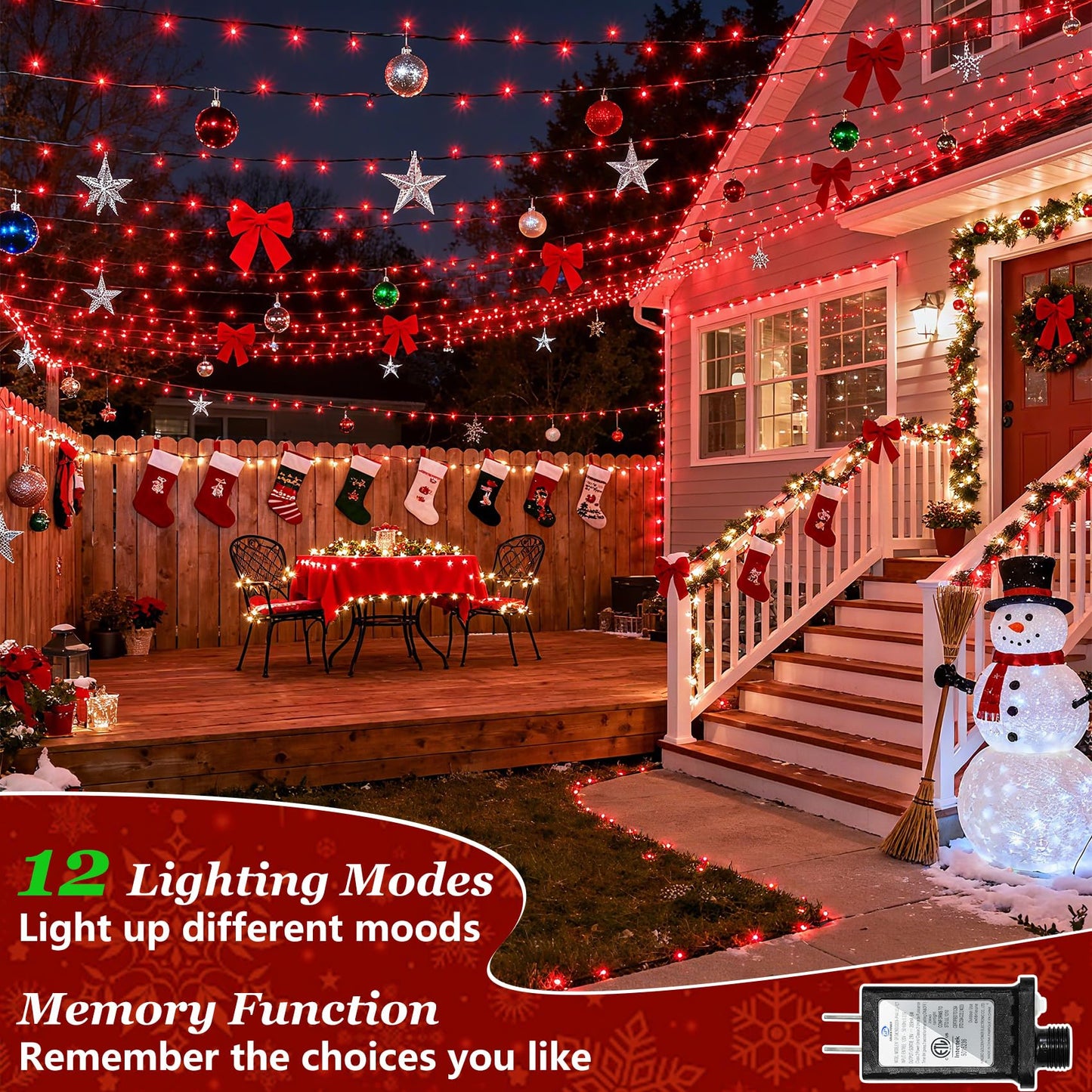 1500 Led 470Ft Christmas Lights Outdoor  Christmas String Fairy Lights With Timer & Memory  Waterproof 12 Modes Dimmable Twinkle Tree Lights For Home Patio Wedding Party Yard Xmas Decorations  Red