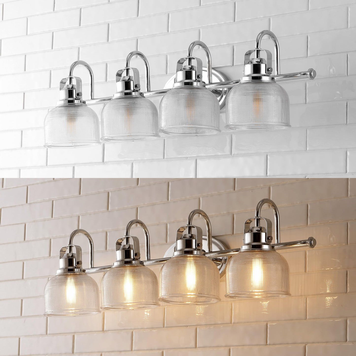 Jonathan Y 30 4-Light Chrome Metal/Glass Led Vanity Light, Model Jyl7902A, Traditional Style For Living Room, Dining Room, Bedroom, Bathroom