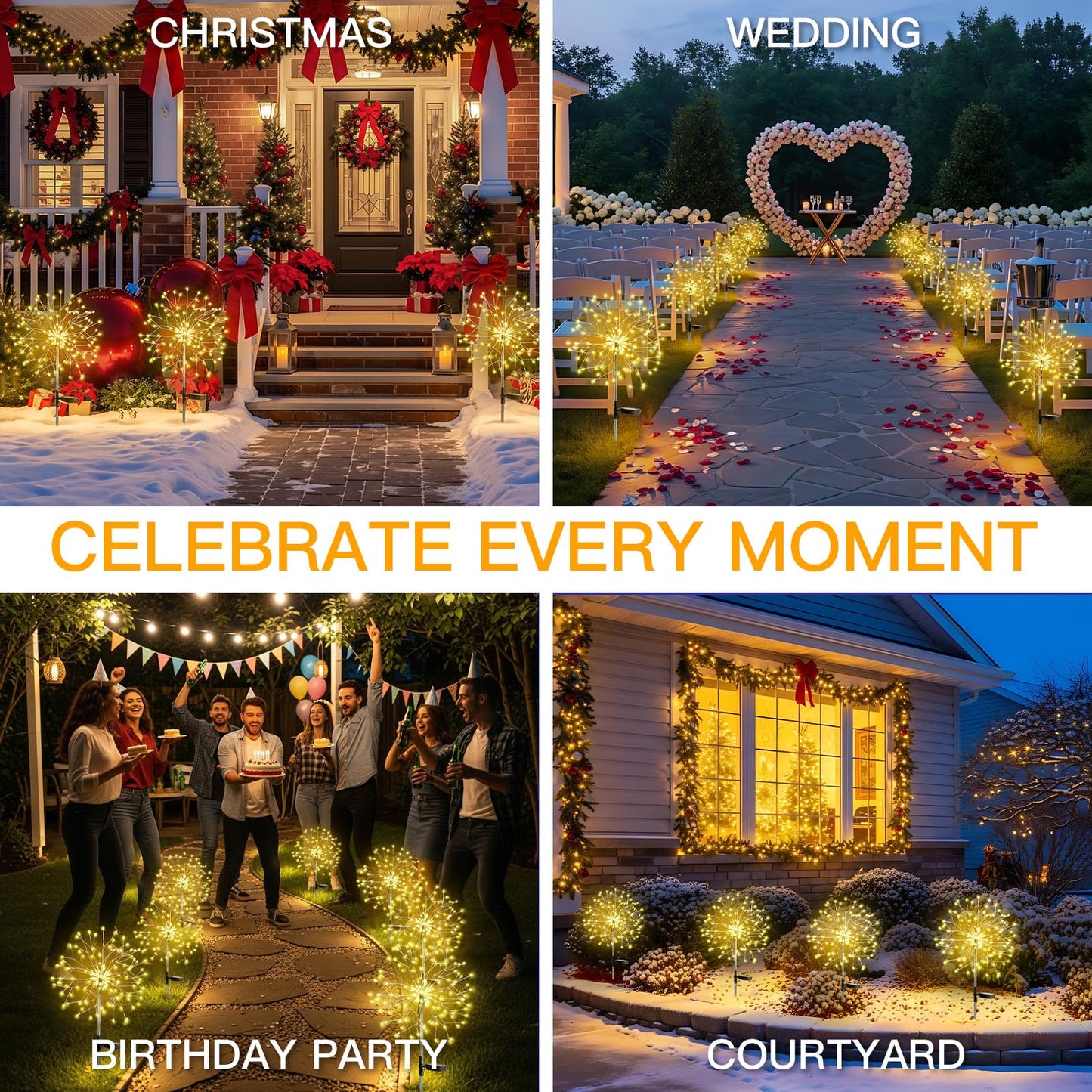 suddus Solar Garden Lights Outdoor Waterproof Decorative, Upgrade 2Pack 150LED Firework Lights, Solar Fairy Lights for Yard, Garden, Party, Patio, Pathway, Flowerbed - Warm White