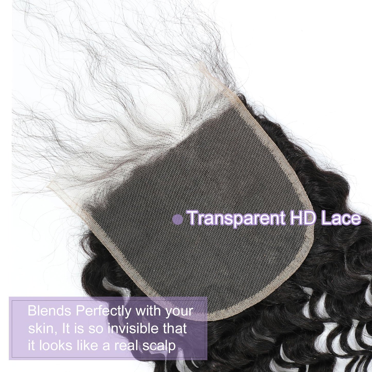 DSEKCAIN 5x5 Deep Wave Closure Transparent HD 5x5 Lace Closure Deep Wave 100% Real Human Hair Slightly Pre Plucked Natural Black