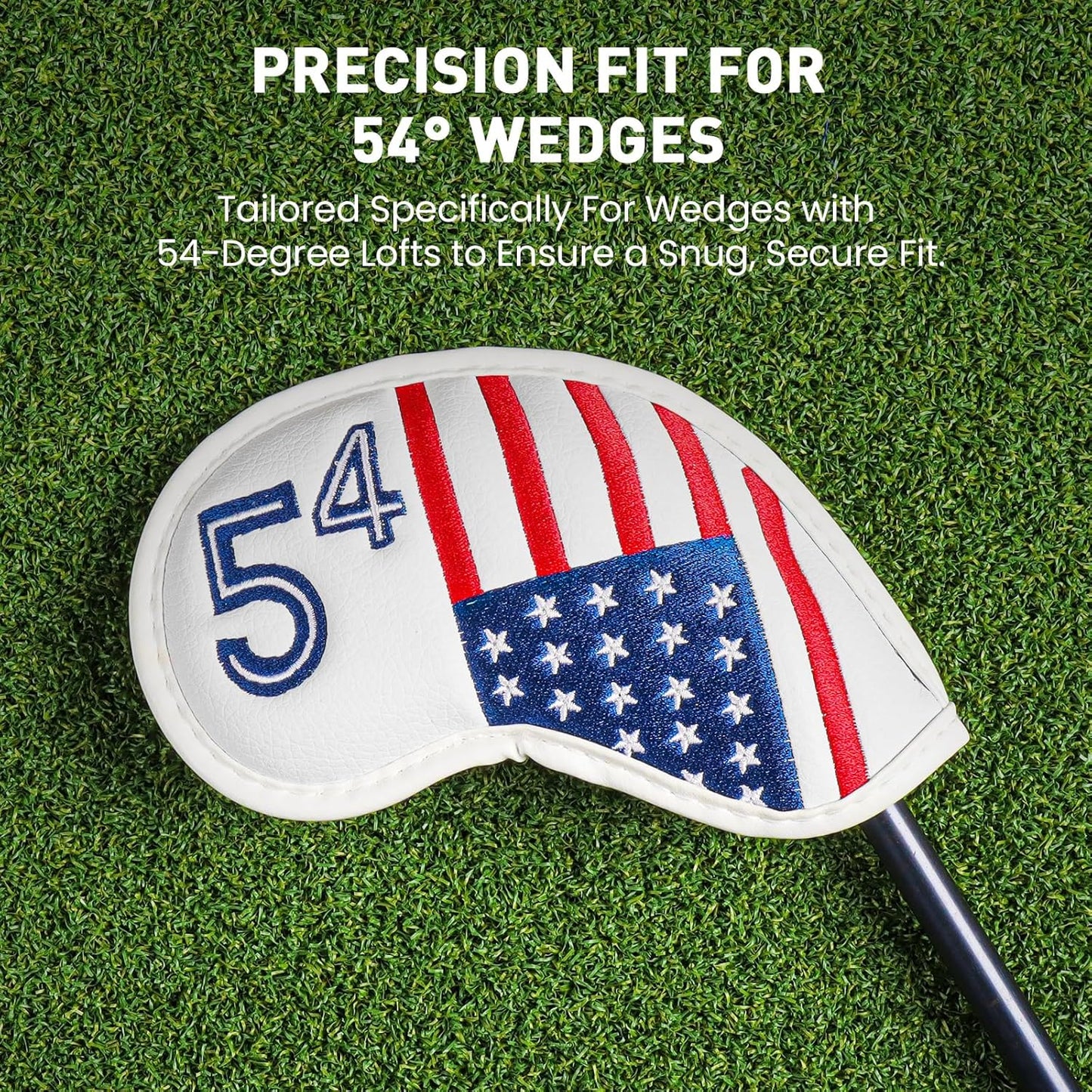 Golf Iron Wedge Head Covers 52° 54° 56° 60° 1 or 4 Pack, Synthetic Leather Clover USA Flag Design Club Head Protection, Universal Headcover Fit Iron Clubs for Men Women