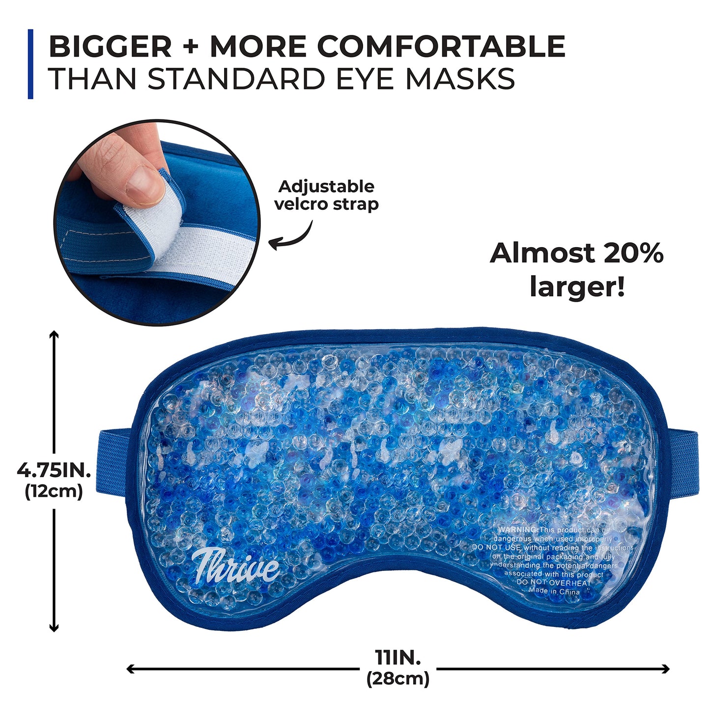 Thrive Gel Bead Eye Mask - Heat & Cold Therapy for Migraine Relief, Cold Compress for Facial Puffiness & Dark Circles, Reusable Sleep Mask for Eye Care, Azure