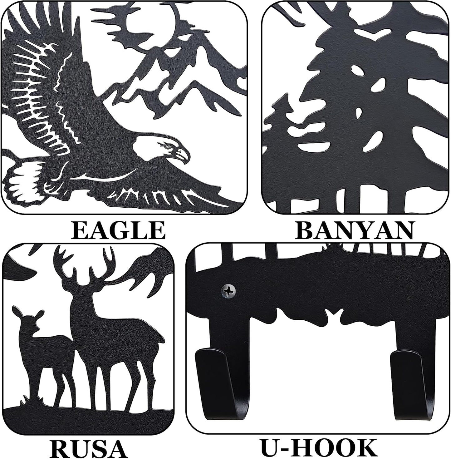 Metal Eagle Hooks Wall Art Decor-Eagle Hangers and Key Holder-Animal Theme Hooks Sweet Home Decor for Storage, Living Room, Hallway, Office (Black)