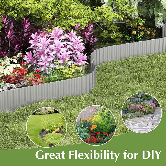 Metal Garden Edging Border, Corrugated Steel Landscaping, DIY for Lawn (Silver, 6 Inch x 40FT)