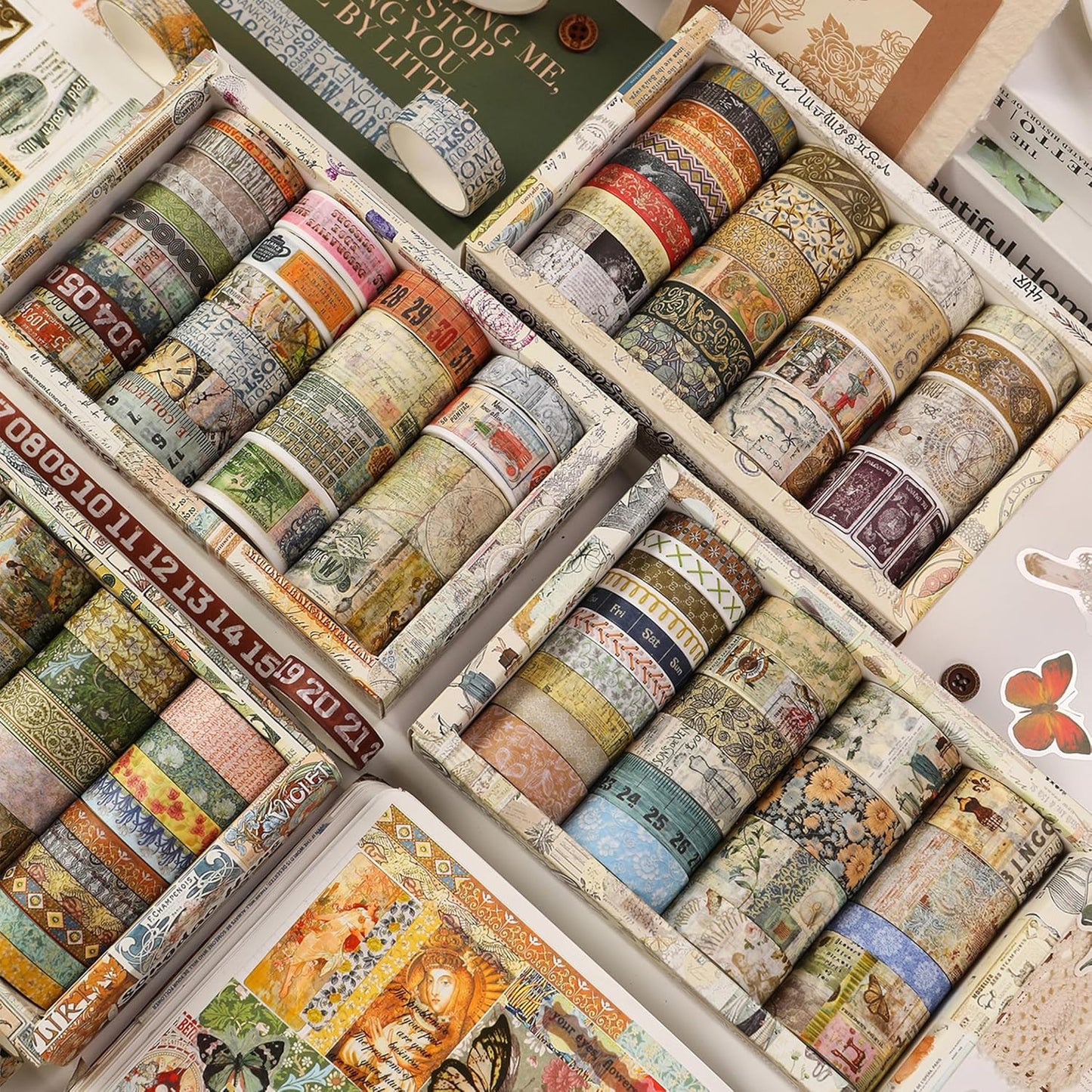 Vintage Washi Tape Set - 24 Rolls Arts Adhesive Tapes Assorted Retro Decorative Masking Tape Sets for Craft, Kids, Scrapbook, DIY, Gift Wrapping (9-Monochrome Mood)