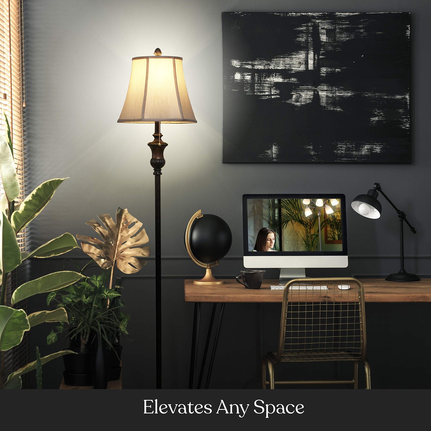Brightech Sophia Led Floor Lamp - Mid Century Modern Bronze Design With Fabric Shade For Bedroom, Living Room & Office - Model Fl-Sphia-Bnz