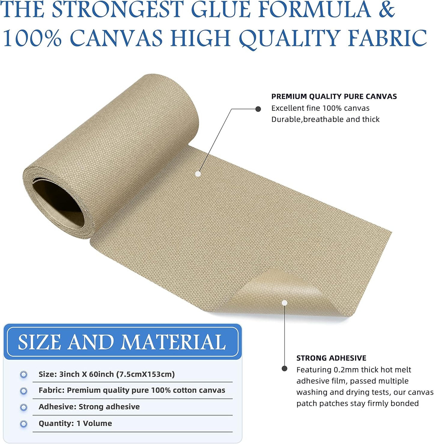 KING MOUNTAIN Canvas Iron on Patch,3"×60",Waterproof 100% Cotton Fabric Repair Patch,Used for Various Sofa,Tent,Clothes,Seats,Suitcases (Khaki 1.0)