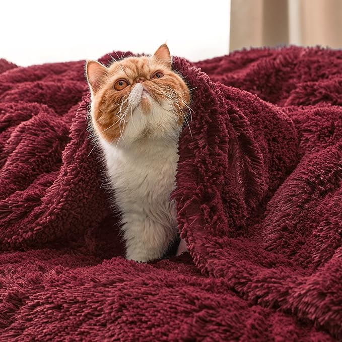 Bedsure GentleSoft Fluffy Burgundy Red King Size Blanket for Bed, Thick Soft Sherpa Faux Fur Fleece Bedding Fuzzy Plush Winter Warm Heavy Big Large King Blanket, Cozy Red Gifts for Men Women, 108x90