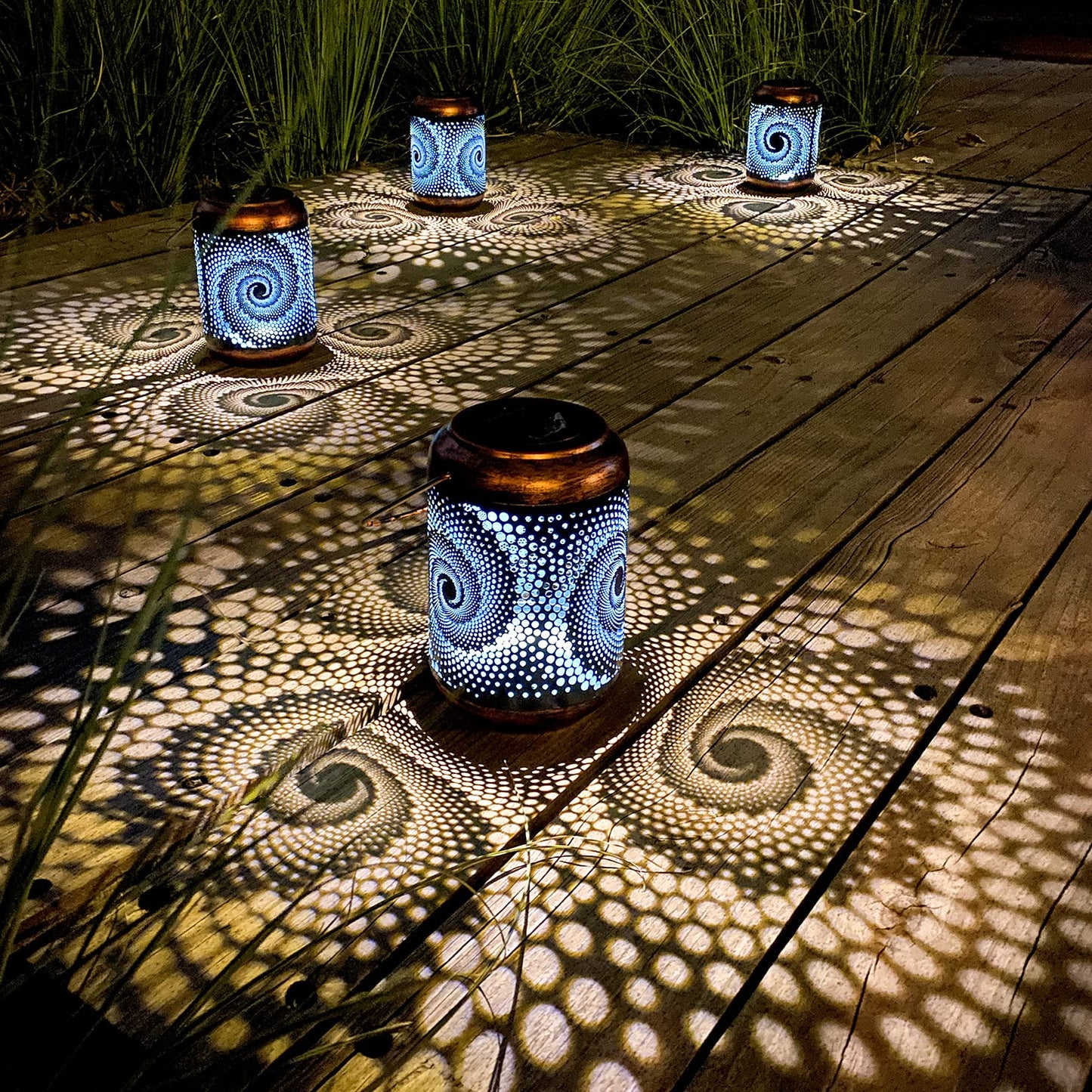 DIBIEECN Solar Lantern - Outdoor Hanging Metal LED Lantern, Waterproof, Bronze, Model RC-DL1001