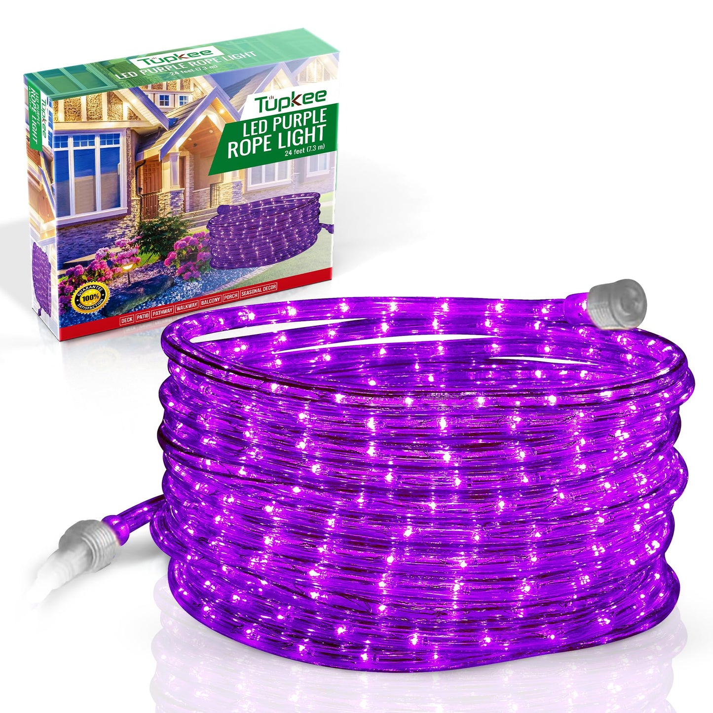 Tupkee LED Rope Light - Purple, 24 Feet, 10MM Diameter, 144 Long Life Bulbs, Indoor/Outdoor Use, Model E237798