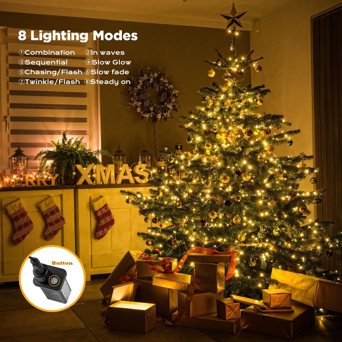 Wbao Christmas Lights Indoor Outdoor 500Led 174Ft  Super Bright Led Christmas String Lights With Ul Certified  8 Lighting Modes  Timer  Memory & Waterproof For Trees  Patio  Party Decor  Warm White