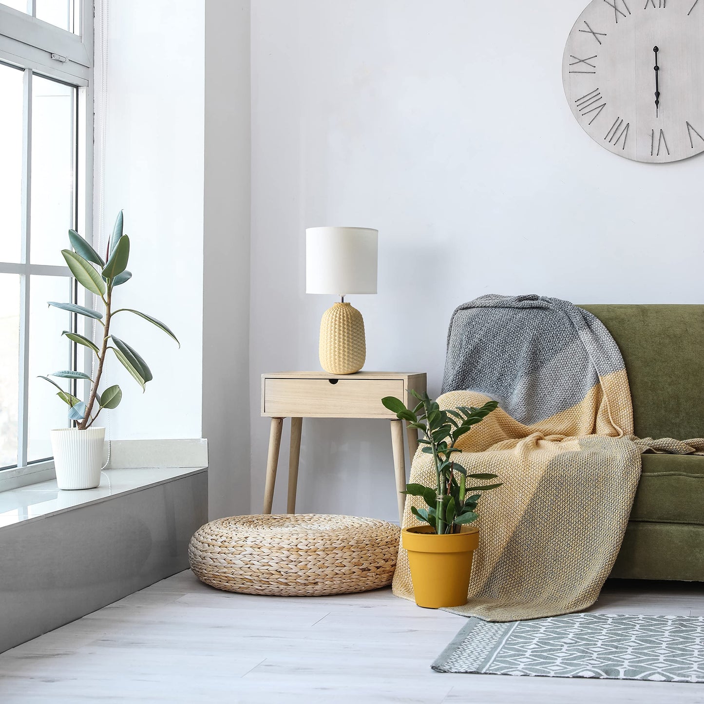 Simple Designs LT1135-YLW Ceramic Bedside Table Desk Lamp 20.4in Tall Yellow with White Fabric Drum Shade