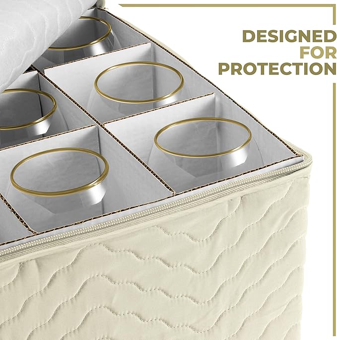 Sorbus Stemware Storage Cases (Quilted) Wine Glass Storage Box Case with Dividers and Handle - China Storage Containers Holds 12 Crystal Glassware, Red White Wine Glasses, Champagne Flutes, Goblets