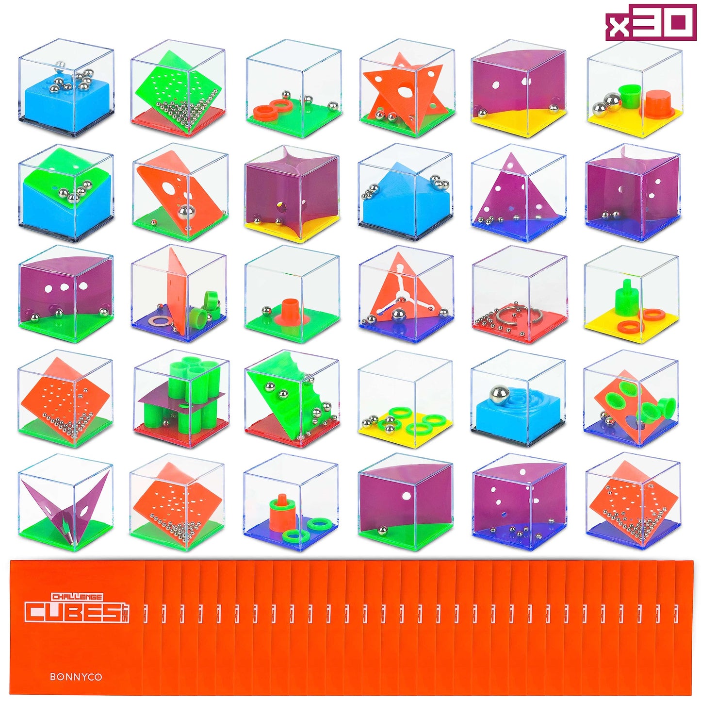 BONNYCO Brain Teaser Puzzles Cubes Kids Party Favors Pack 30 Pinata Goodie Bags Stuffers for Kids 3-5 4-8, Return Gifts for Birthday Party | Mini Puzzle Games, Classroom Prizes | Rewards Stocking