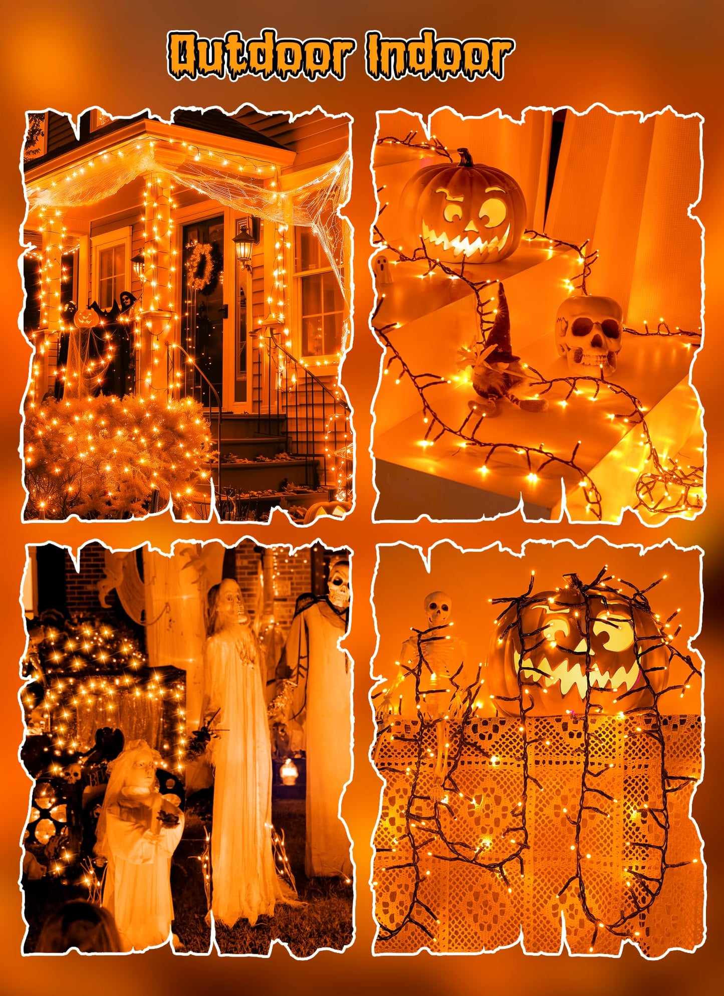 Brightown 10Ft 120 Led Halloween String Lights Battery Operated Outdoor  Orange Halloween Cluster Lights  8 Modes Timer Waterproof Twinkle Fairy String Lights For Indoor Halloween Decorations
