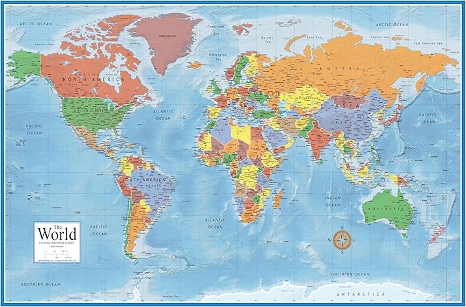 48x78 World and United States Classic Premier Combo Two Wall Map Set